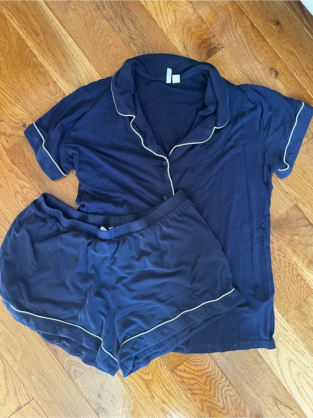 Nordstrom Navy Short Sleeve Pajama Set with Contrast Piping